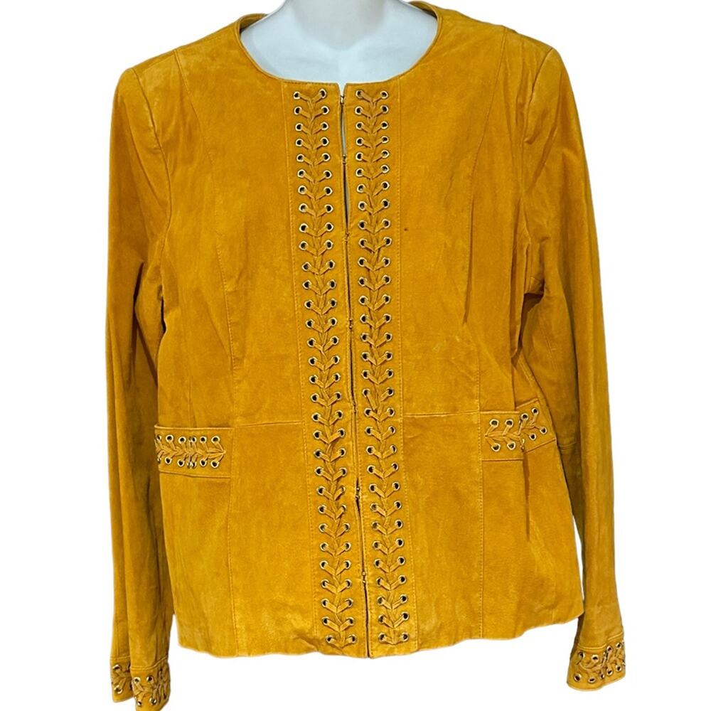 Bradley Bayou Women's Large Goldenrod Suede Whipstitch trim Suede Jacket
